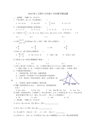 黑龙江省哈工大附中七级3月测试数学试题含答案.doc