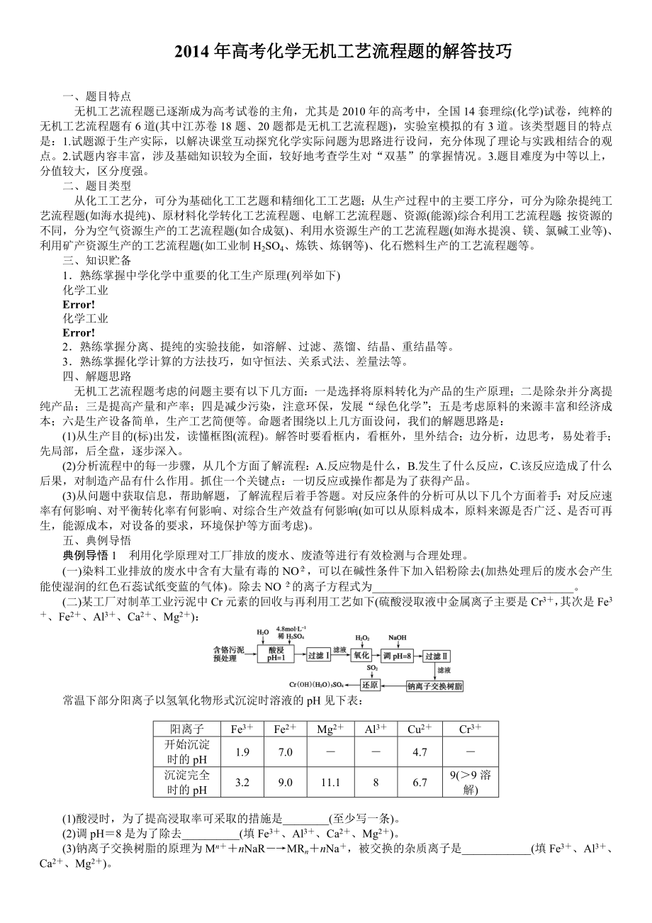 高考化学无机工艺流程题的解答技巧.doc_第1页