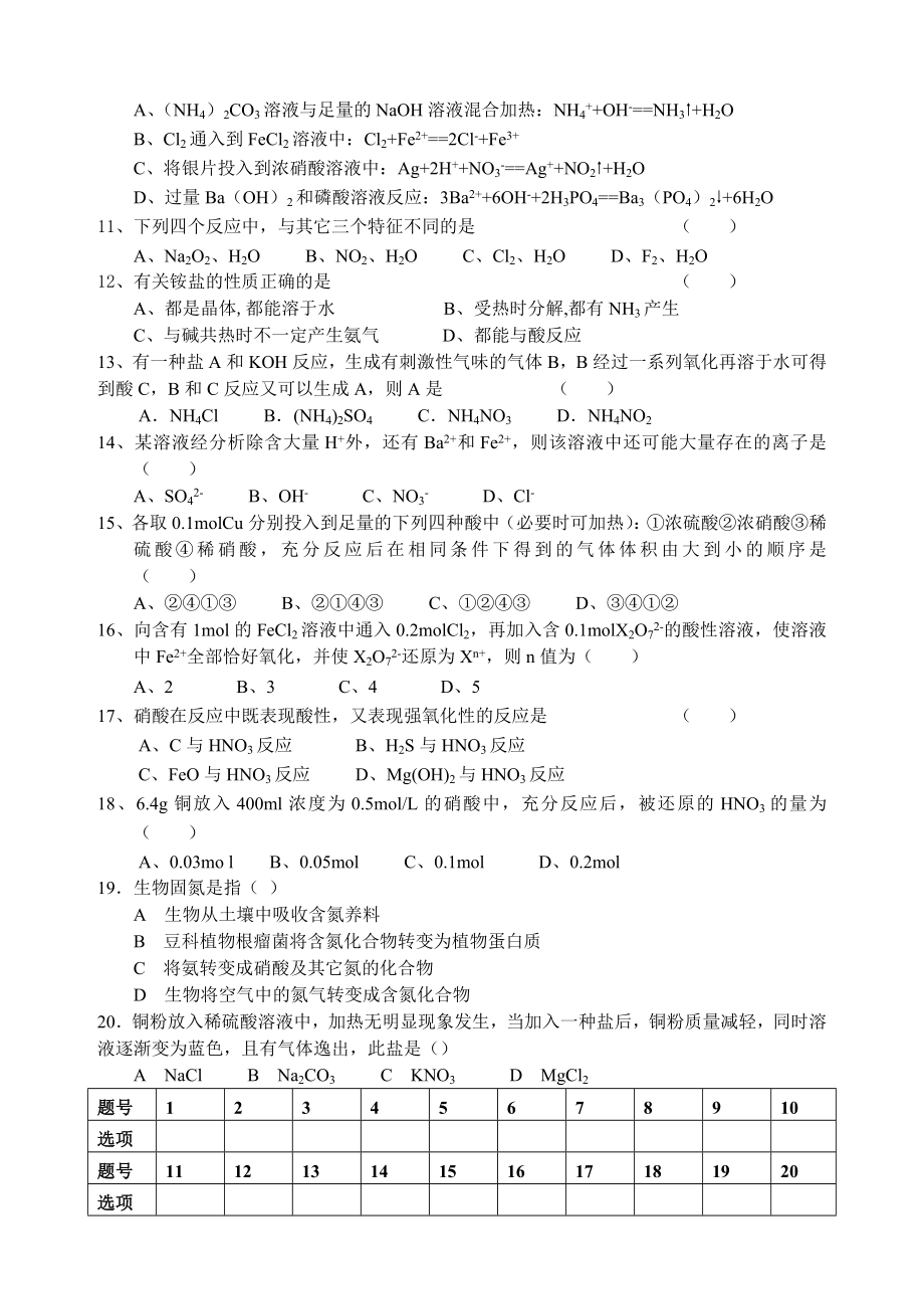 高三化学氮族元素测试题.doc_第2页