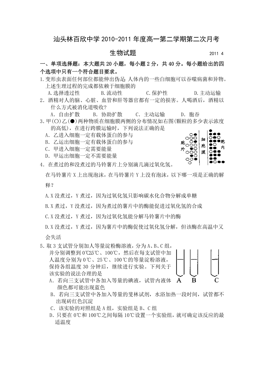 高一第二学期生物试题.doc_第1页