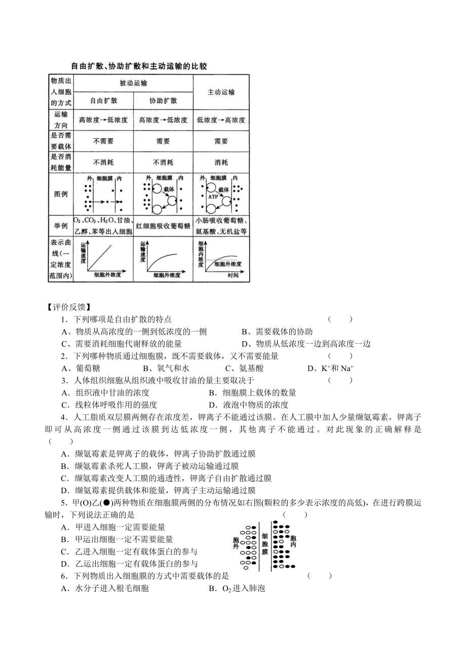 高中生物全套复习资料(必修一)(13)：第四章：第3节物质跨膜运输的方式.doc_第2页