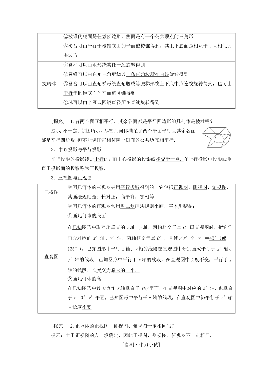 创新设计高考数学一轮复习 第七章 空间几何体的结构特征及其三视图和直观图训练 理 新人教A版.doc_第2页