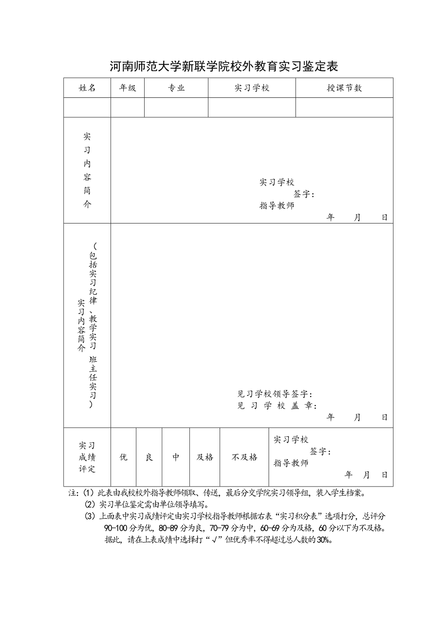 河南师范大学新联学院实习鉴定表.doc_第1页