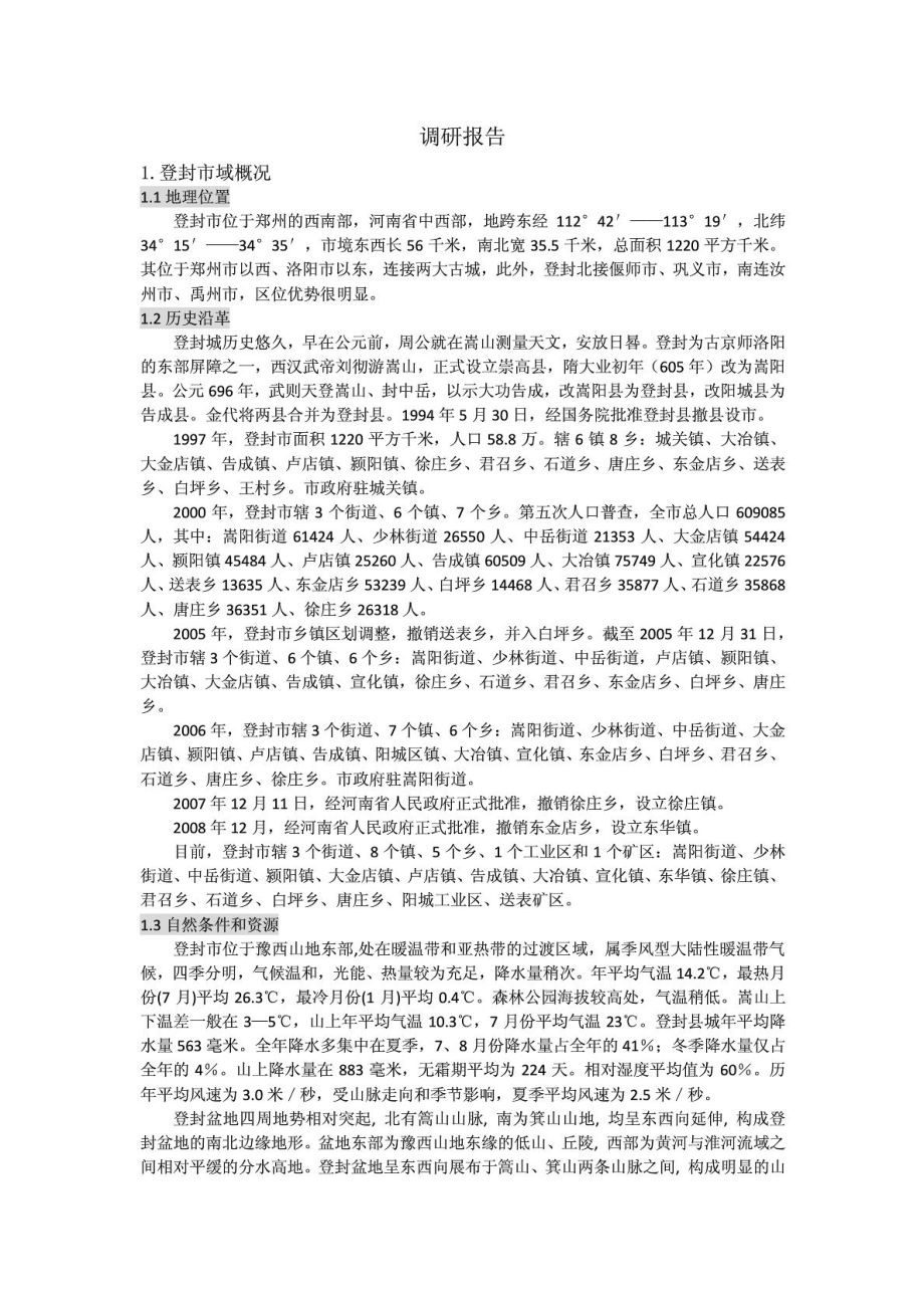 登封东城区总体规划调研报告.doc_第1页