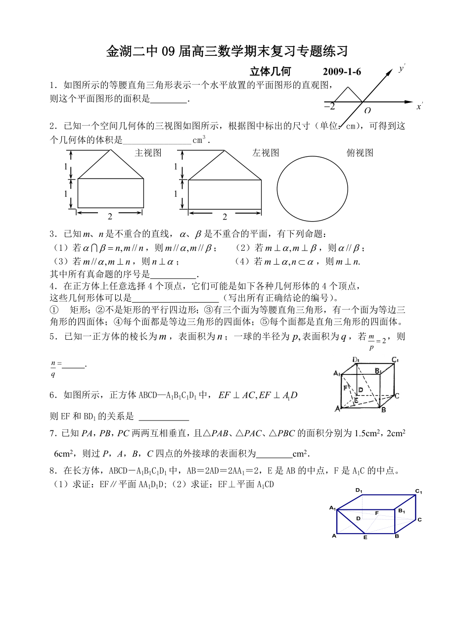 高三数学期末复习(学生用)专题练(立体几何).doc_第1页