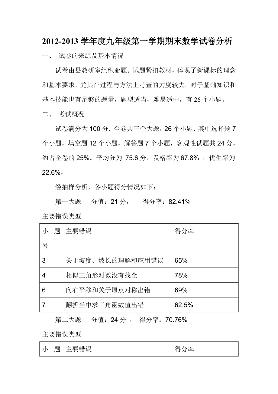 数学试卷分析49174.doc_第1页