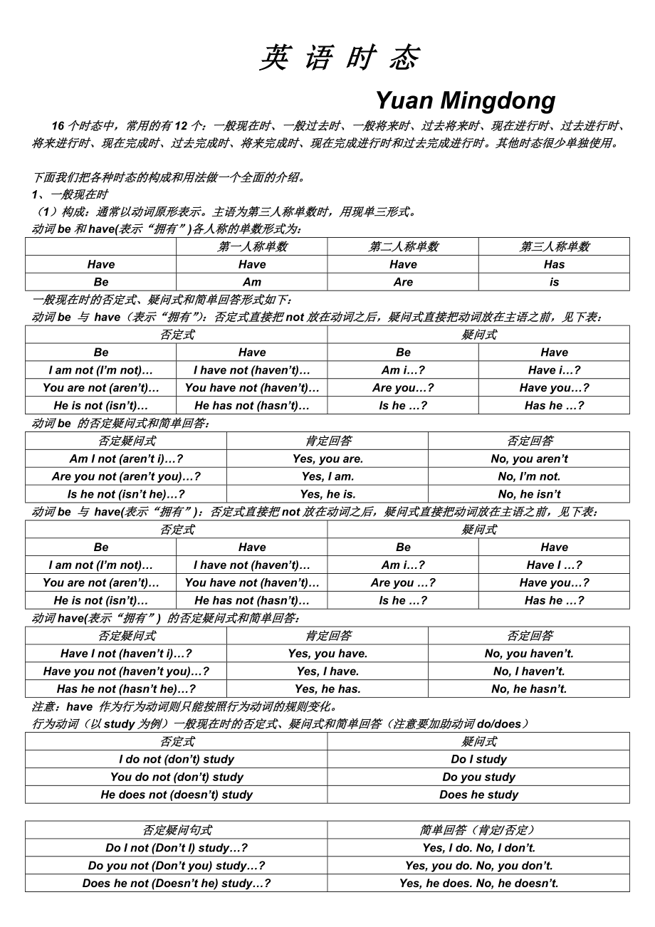 高中英语时态复习（完整版）.doc_第1页