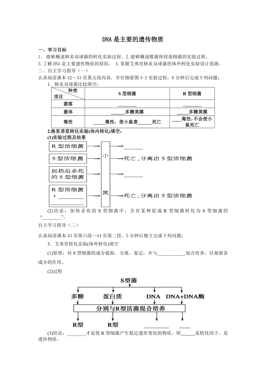 DNA是主要的遗传物质导学案及答案.doc_第1页