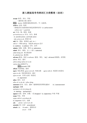 新人教版高考考纲词汇分类整理（动词）　精品.doc