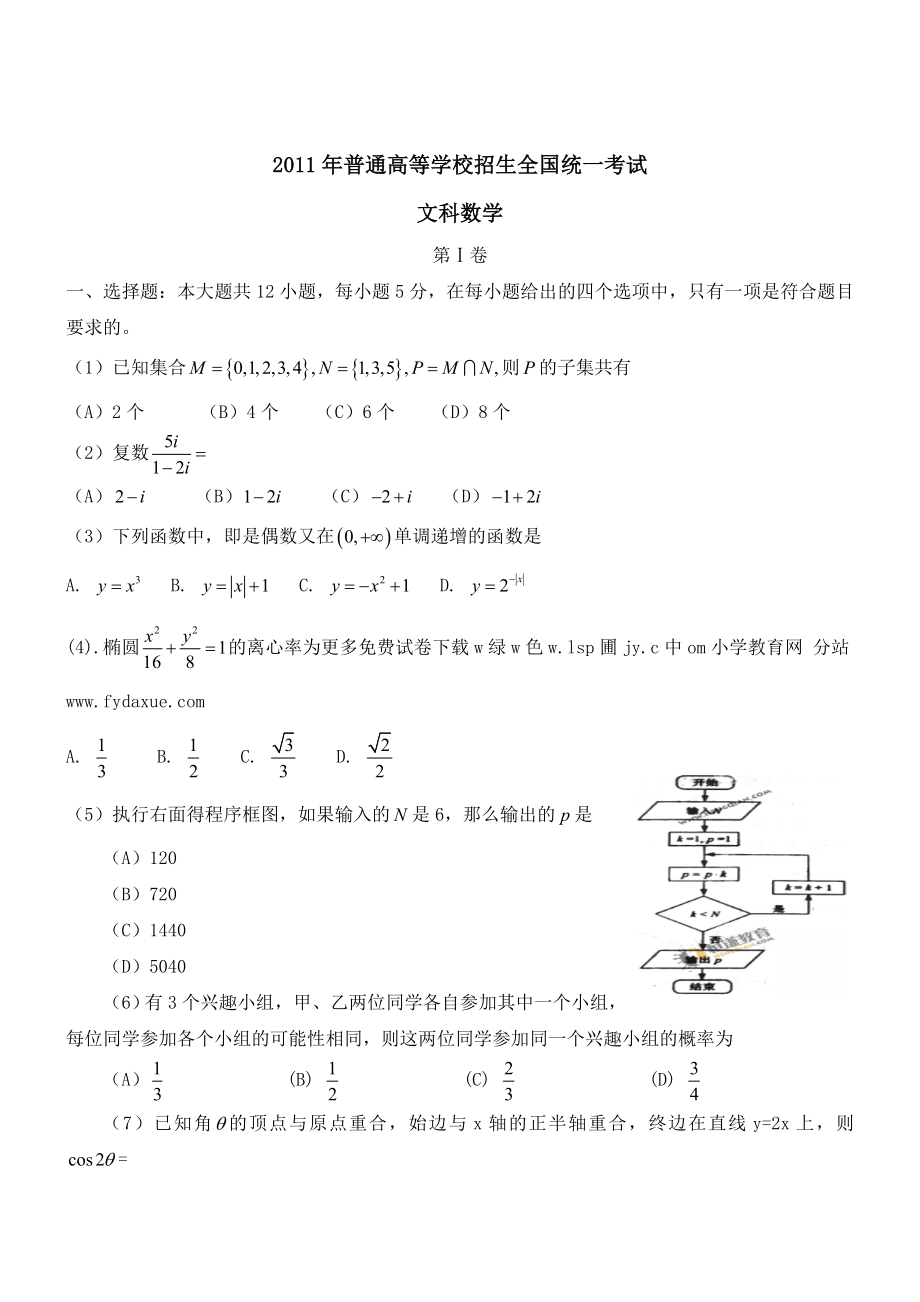 普通高等学校招生全国统一考试文科数学试题.doc_第1页