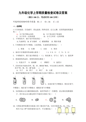 九级化学上学期质量检查试卷.doc