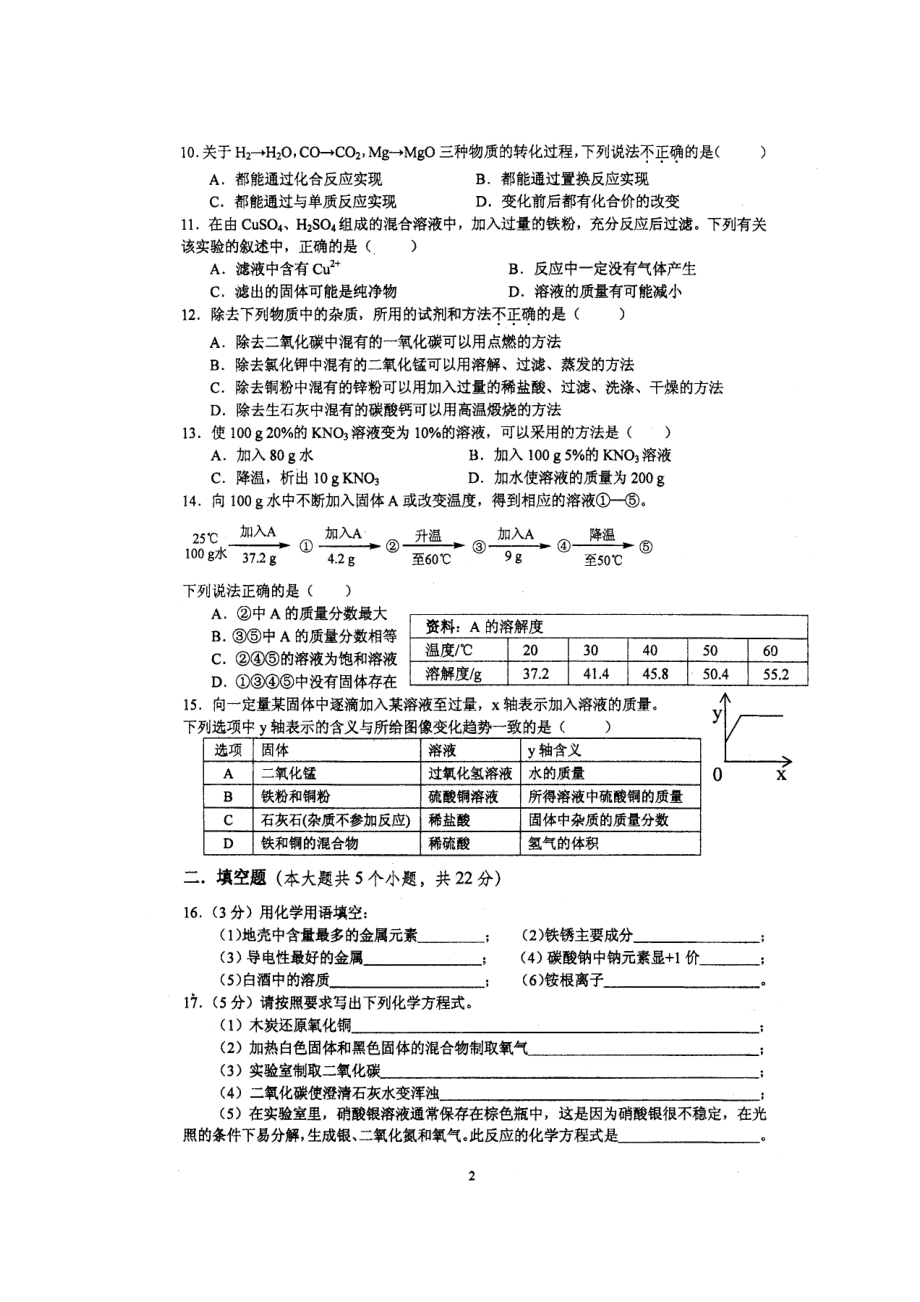 重庆南开中学九级3月月考化学试题.doc_第2页