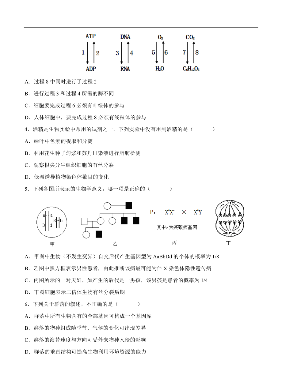 江西省九江第一中学高三上学期第三次月考理科综合试题及答案.doc_第2页