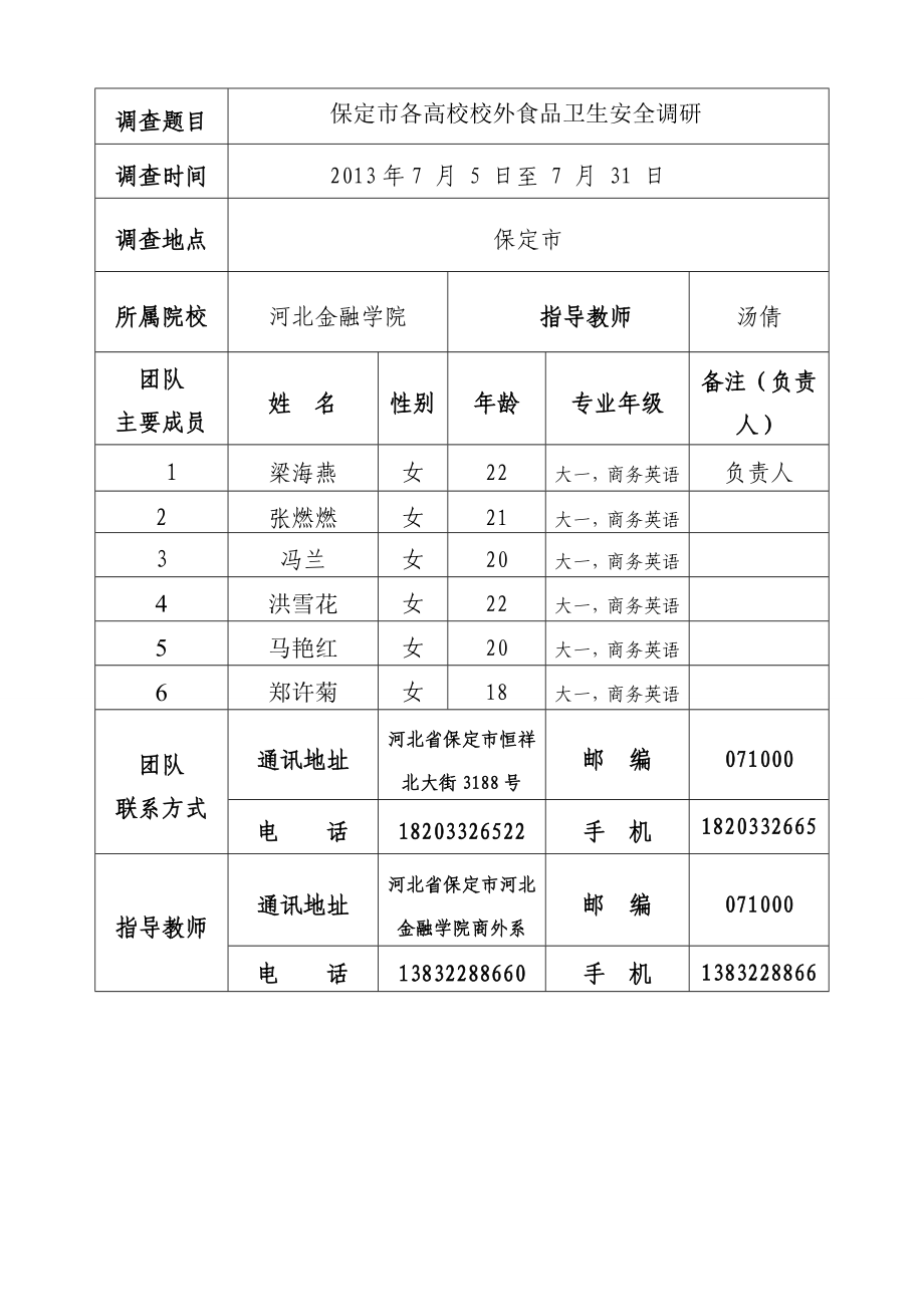 保定市各高校校外食品卫生安全调研申报书.doc_第3页