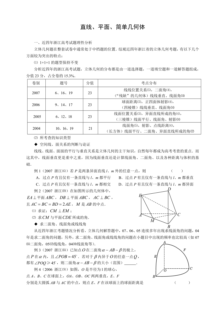 人教A版高三数学复习几何部分《直线、平面、简单几何体》 .doc_第1页