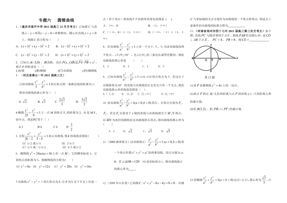 高三数学专题六圆锥曲线.doc_第1页