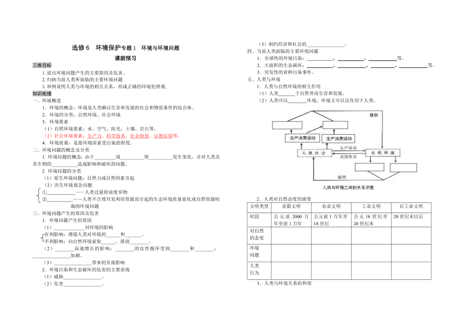 湘教版高中地理选修6环境保护专题1《环境与环境问题》精品学案.doc_第1页