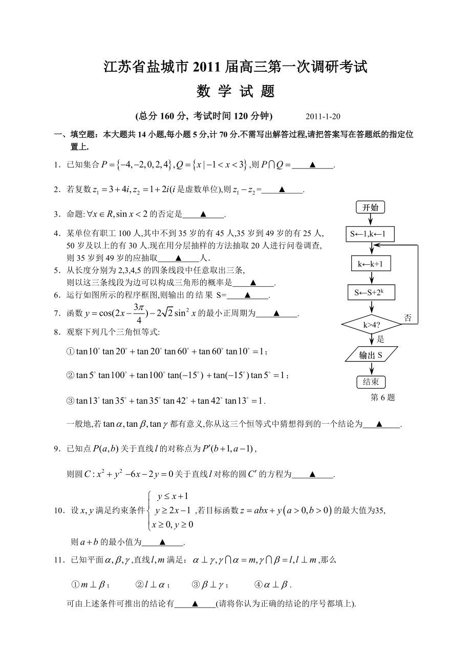 江苏省盐城市高三第一次调研考试—试题.doc_第1页