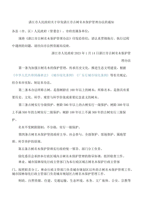 湛江市人民政府关于印发湛江市古树名木保护管理办法的通知.docx