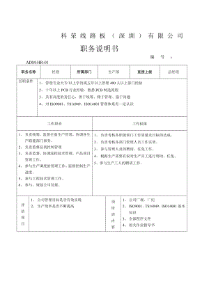 科荣线路板公司岗位职责说明书.doc