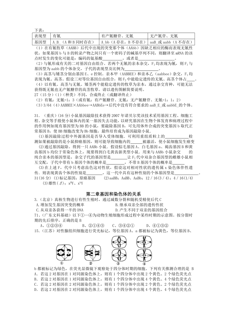 高考试题分章汇总必修2第一章《遗传因子的发现》 .doc_第2页