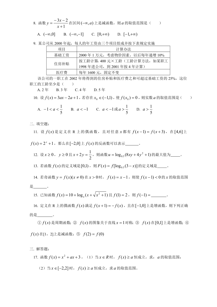 高三数学文科函数性质综合练习 人教版.doc_第2页