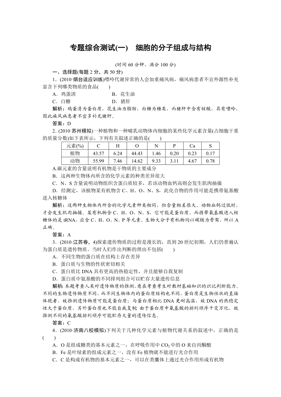 人教版高中生物专题综合测试　全套.doc_第1页