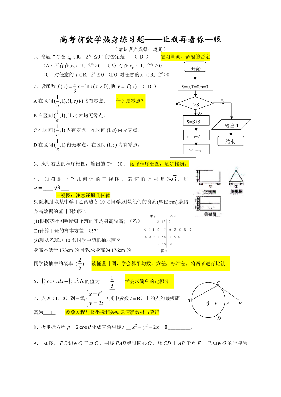 人大附中高考前数学热身练习题让我再看你一眼(答案).doc_第1页