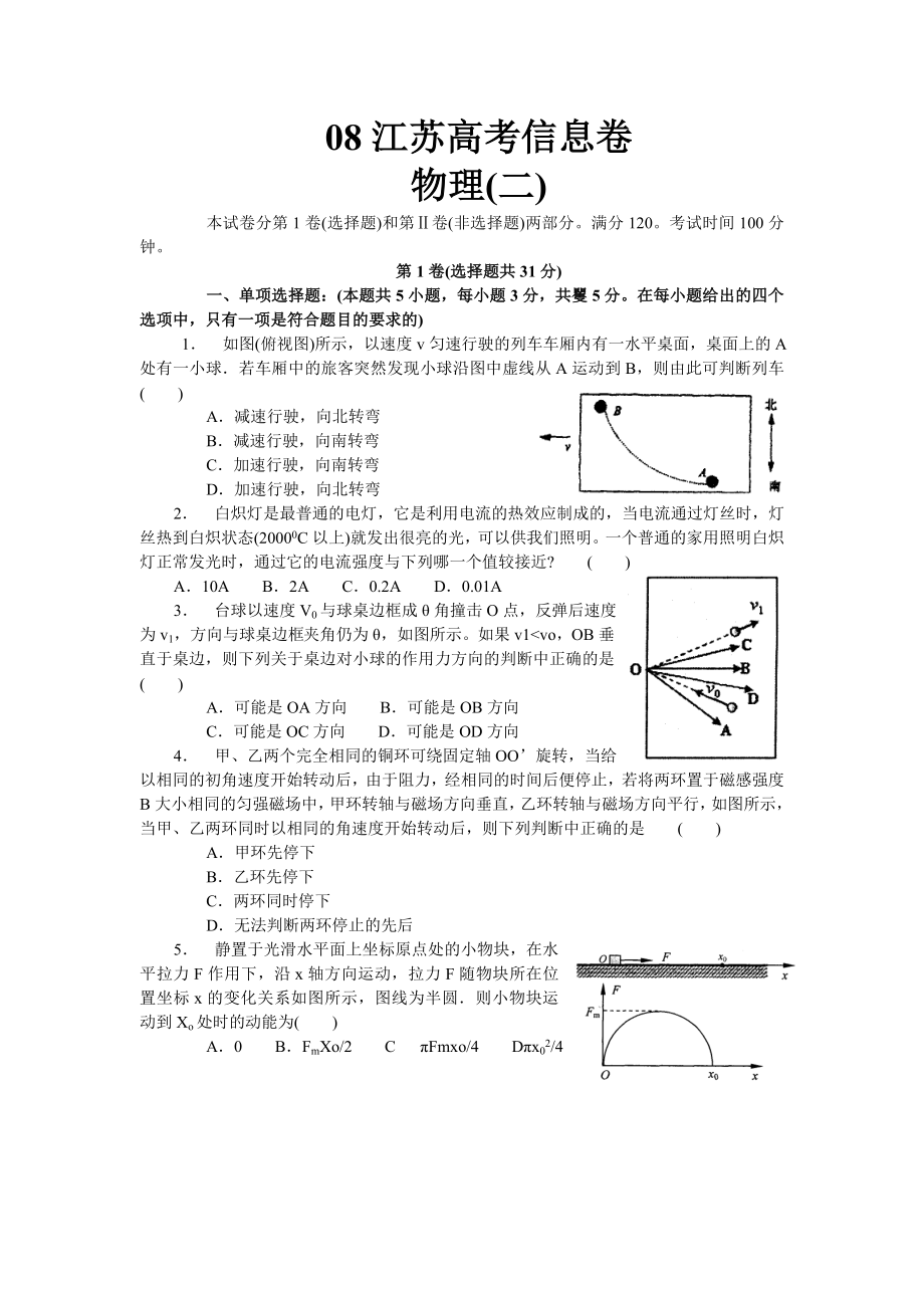 江苏高考信息卷物理(二).doc_第1页