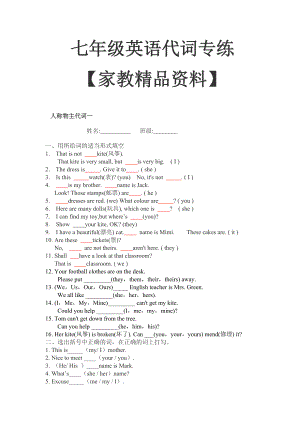 七级英语代词专练【家教精品资料】 .doc