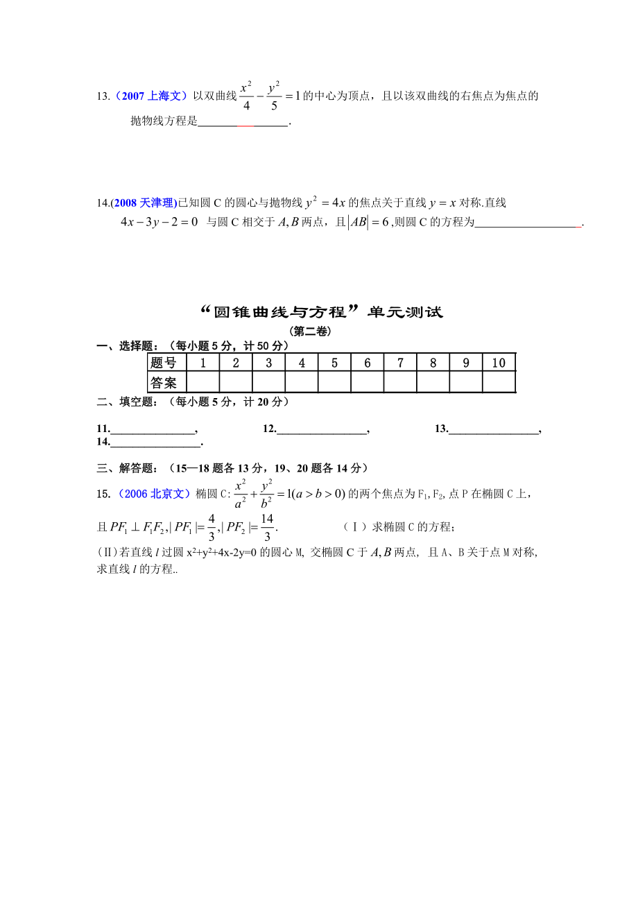 精品doc文档：历高考数学中的圆锥曲线与方程试题精选(有详细答案).doc_第3页