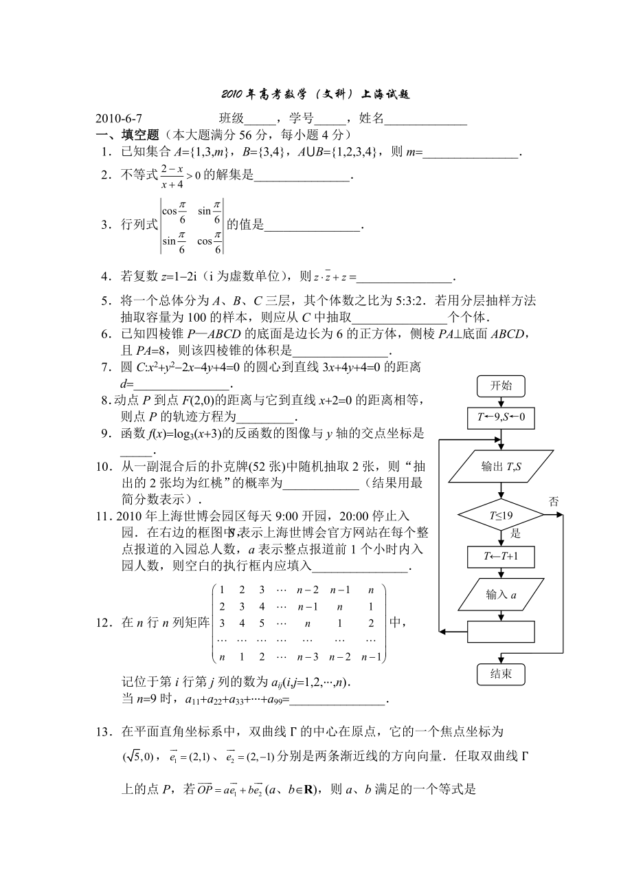 高考数学(文理科)上海试题(含答案).doc_第1页