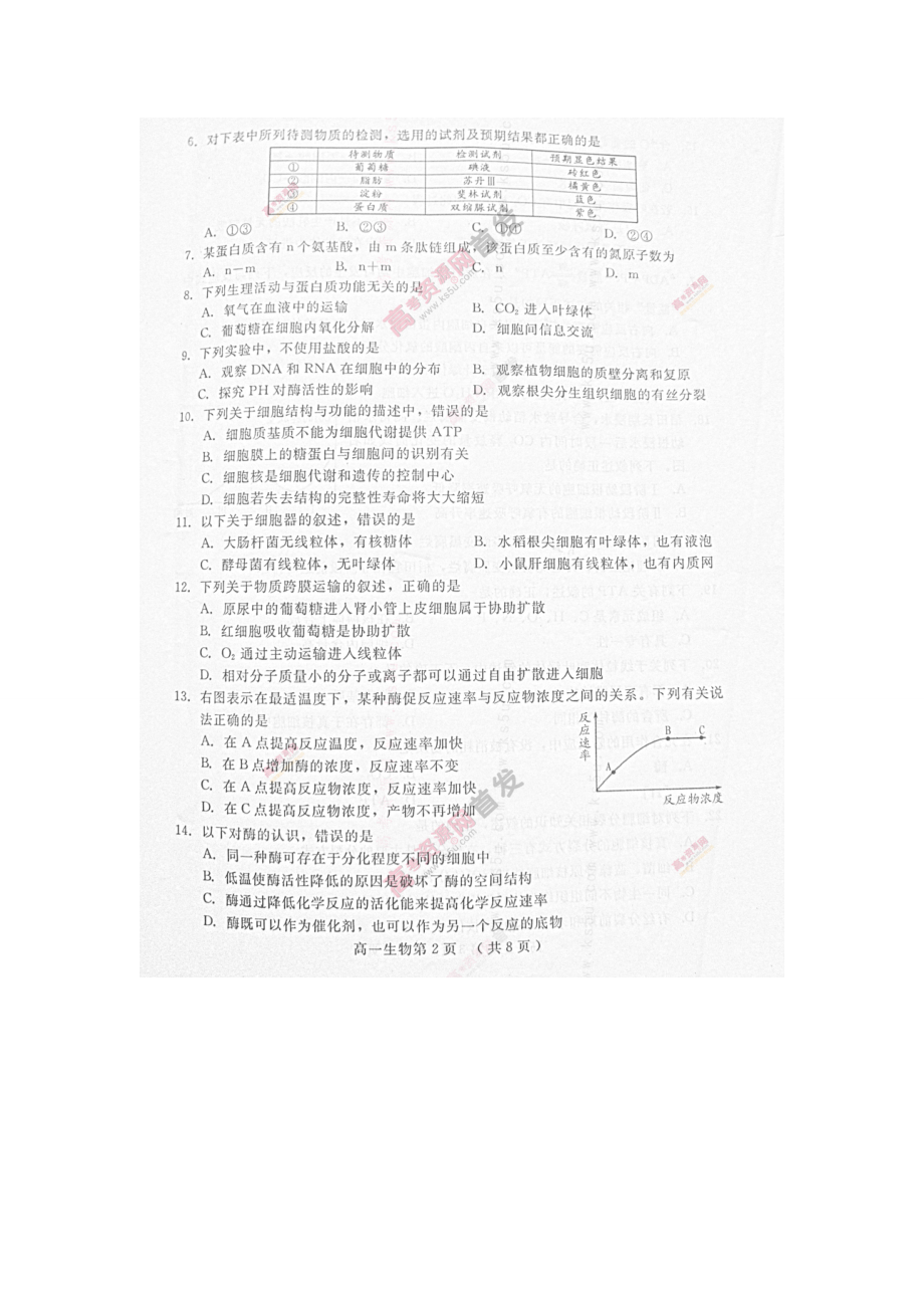 【 首发】山东省潍坊市高一上学期期末考试 生物 图片版含答案（高考） .doc_第2页