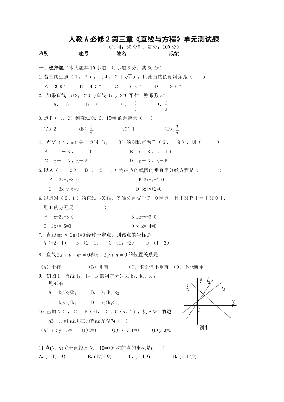《直线与方程》单元测试题.doc_第1页