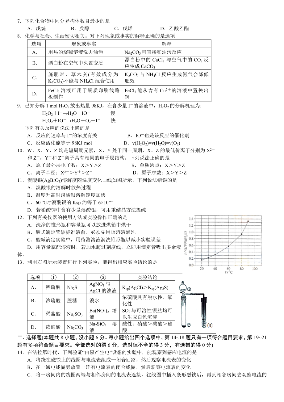 普通高等学校招生全国统一考试(新课标Ⅰ卷)理科综合试题【附答案和解析】.doc_第2页