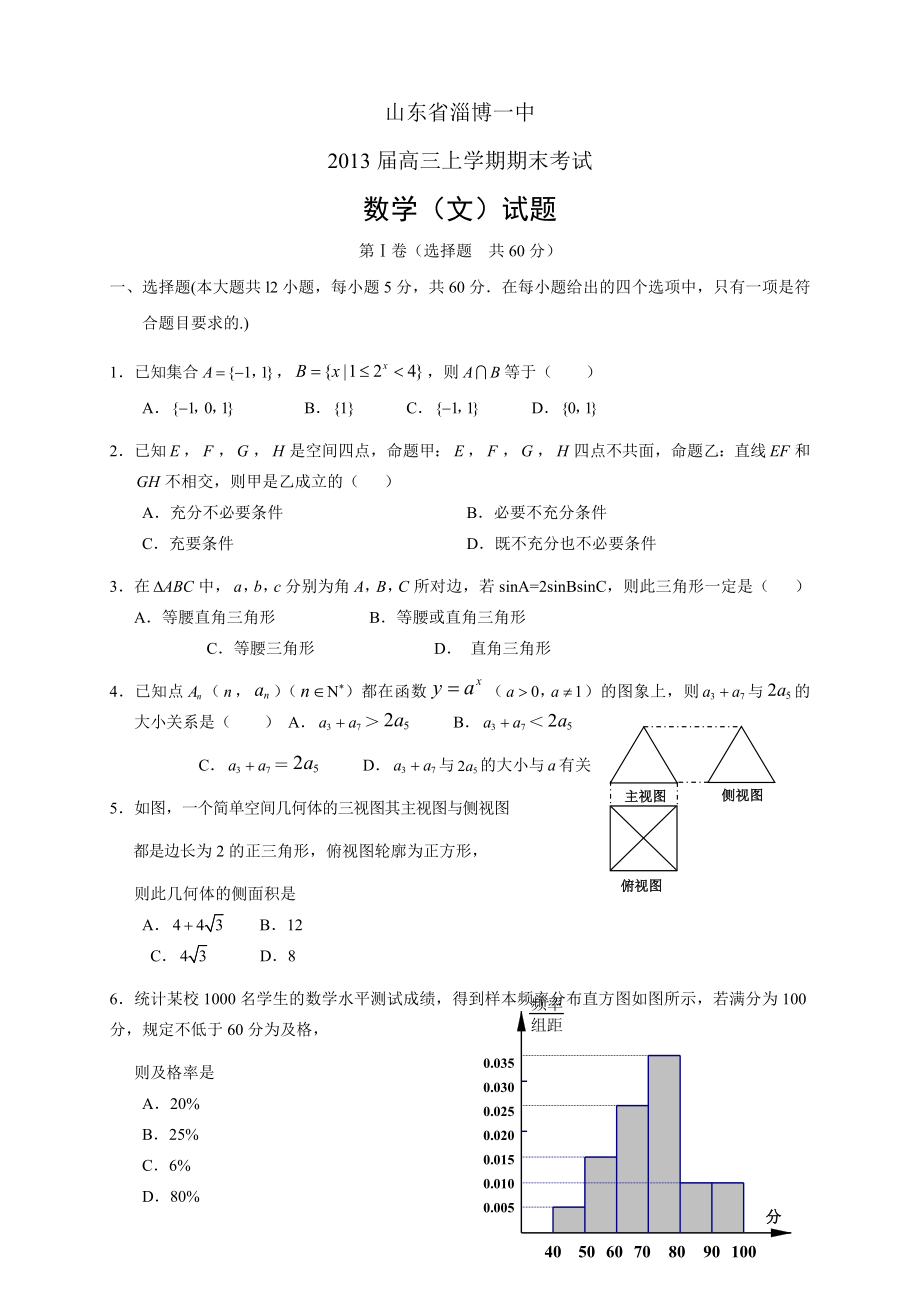 山东省高考模拟数学(文).doc_第1页