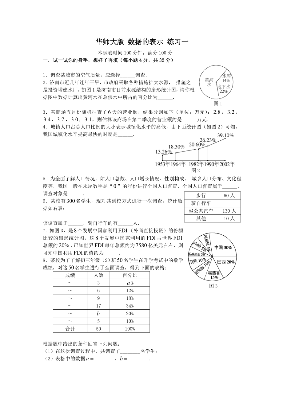 七年级上华东师大版数据的表示同步练习.docx_第1页