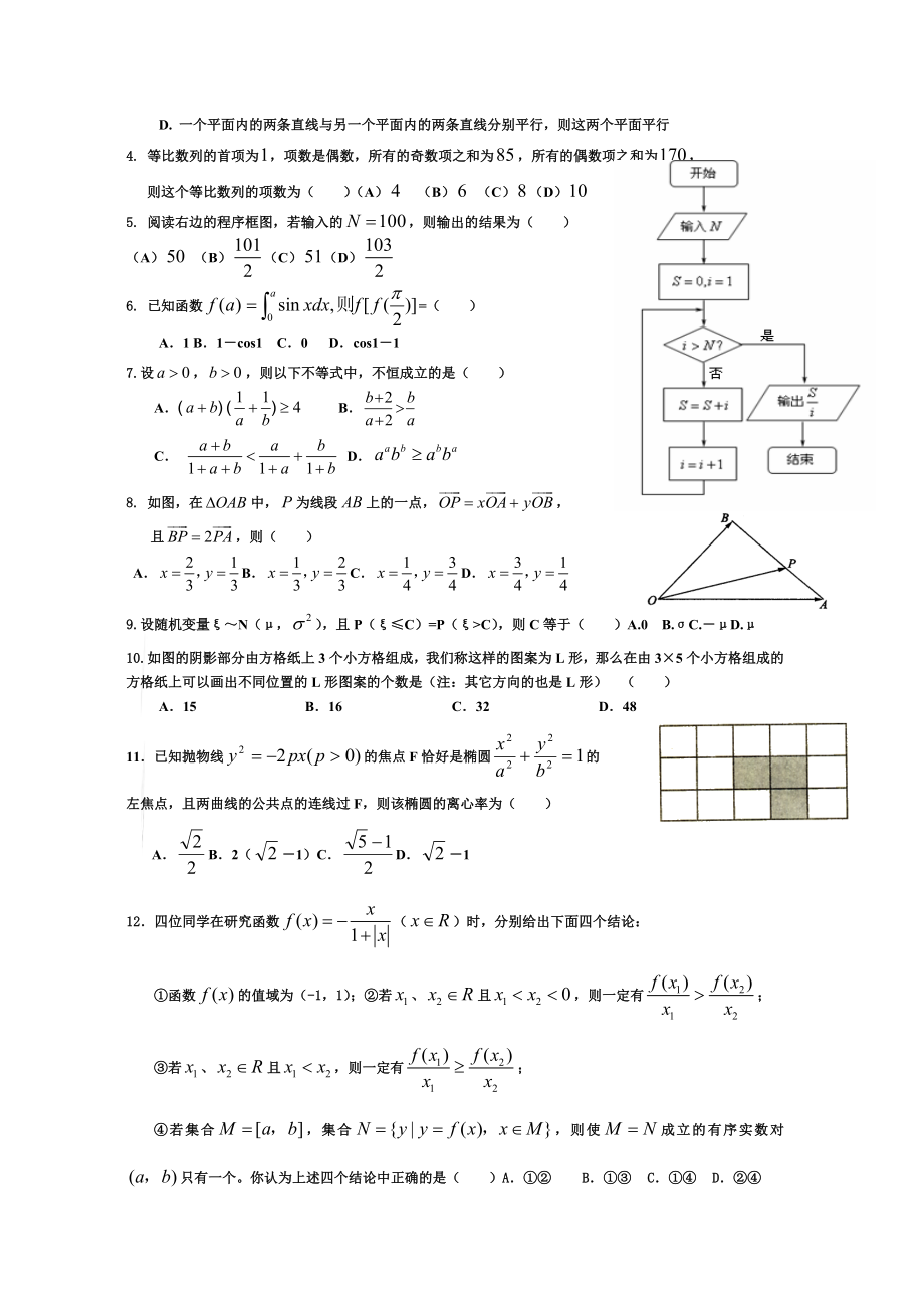 普通高等学校招生全国统一考试(山东卷) 理科数学仿真模拟题一.doc_第2页