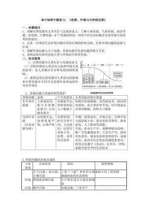 高中地理专题复习：《资源、环境与可持续发展》.doc