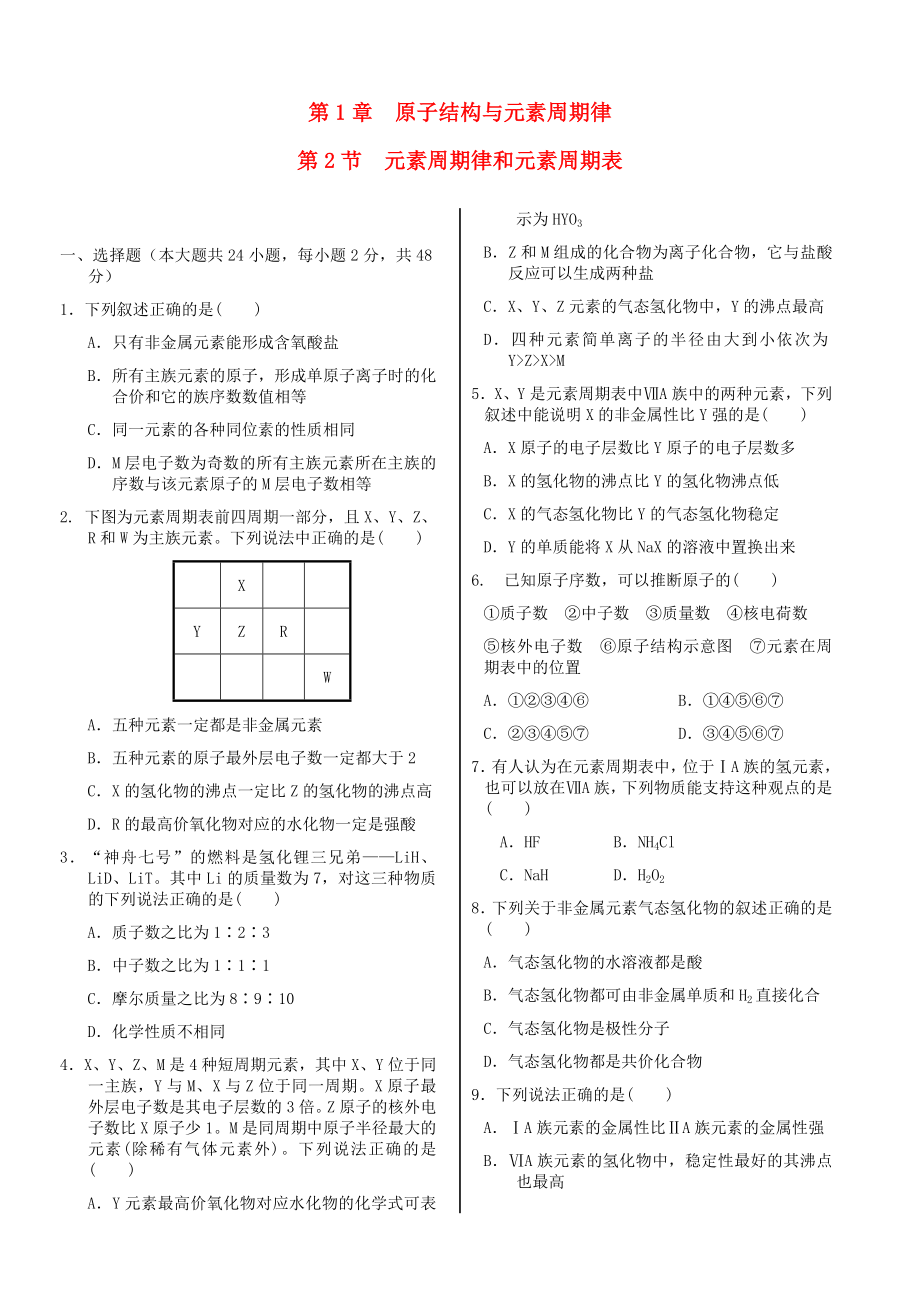 高中化学 基础知识篇 第一章 第二节 元素周期律和元素周期表同步练测 鲁科版必修2.doc_第1页