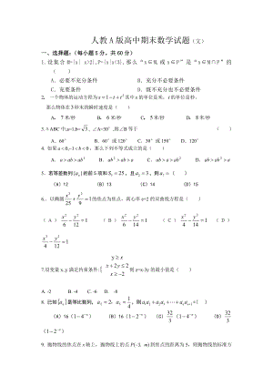 人教A版高中期末数学试题（文） .doc