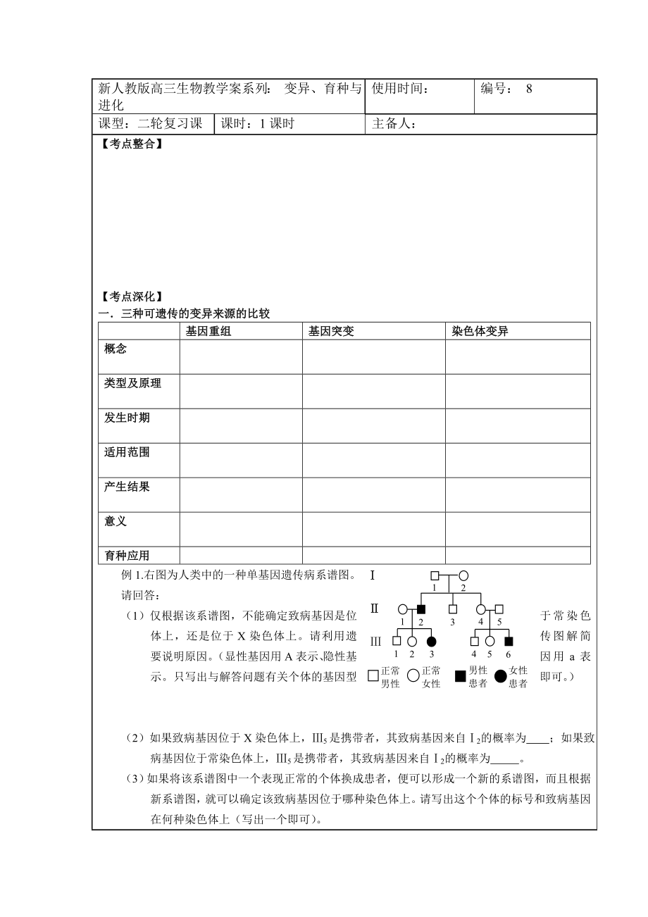 新人教版高三生物教学案系列： 变异、育种与进化.doc_第1页