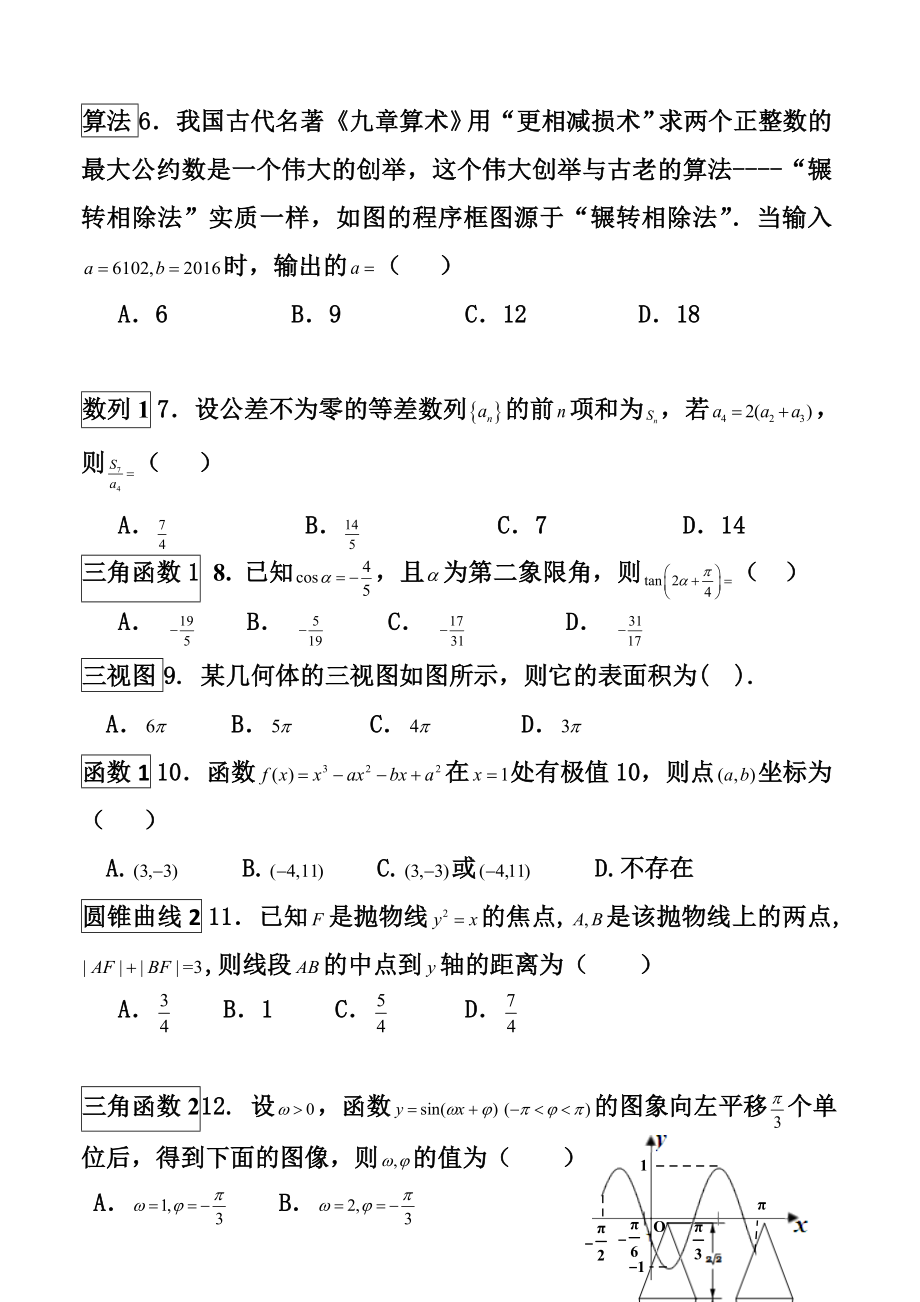 全国I卷高考热身训练一文科数学试题及答案.doc_第2页