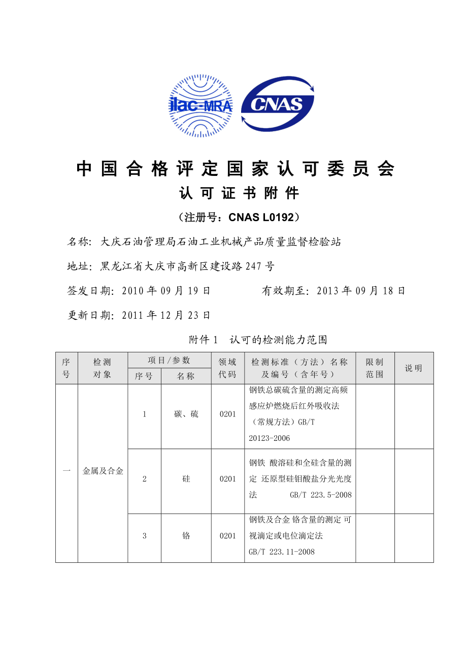 L0192大庆石油管理局石油工业机械产品质量监督检验站.doc_第1页