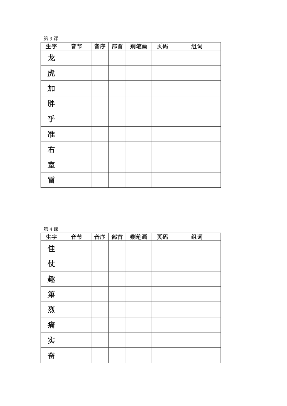 沪教版二级第一学期语文预习表格.doc_第2页