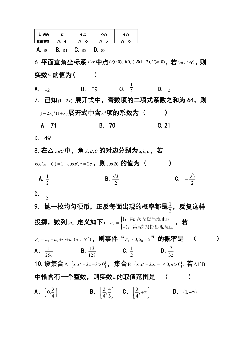 黑龙江省大庆实验中学高考得分训练（五） 理科数学试题及答案.doc_第2页