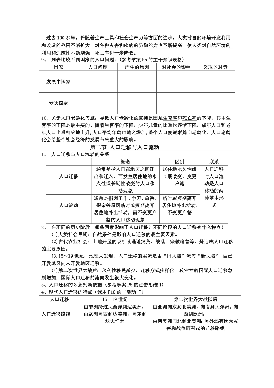 鲁教版高一下学期期末总复习地理资料（必修2第一节 人口增长与人口问题） .doc_第2页