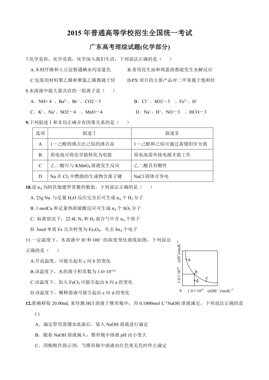 高考理综试题化学部分(广东卷).doc_第1页