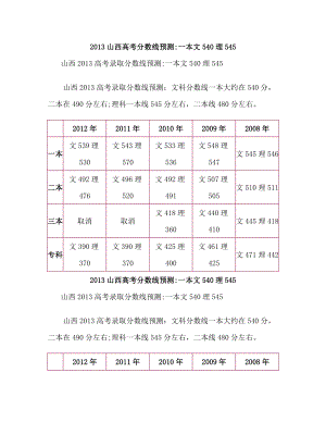 山西高考分数线预测：一本文540理545.doc