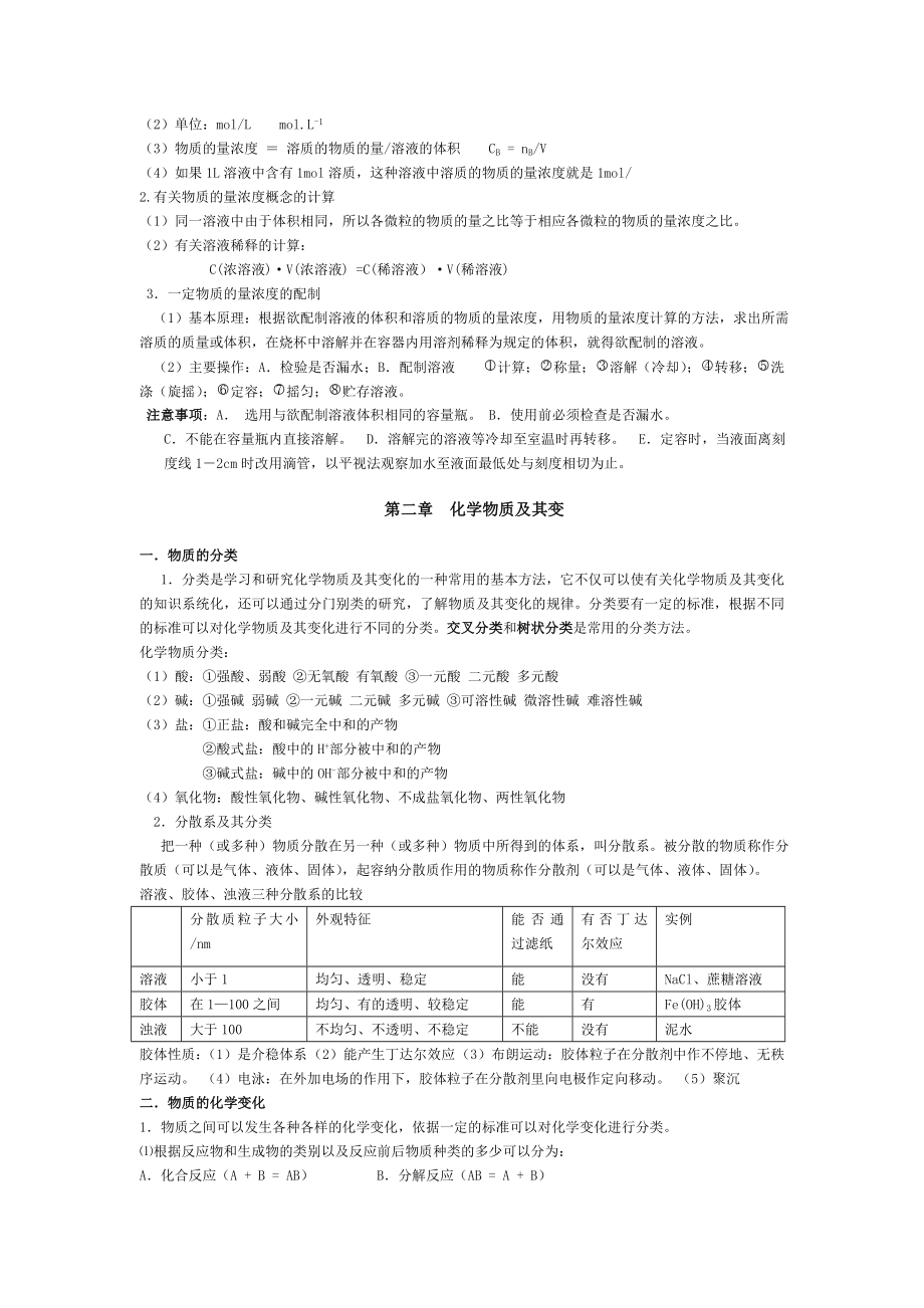 高一化学(必修1)人教版各章知识点归纳(期末复习).doc_第3页